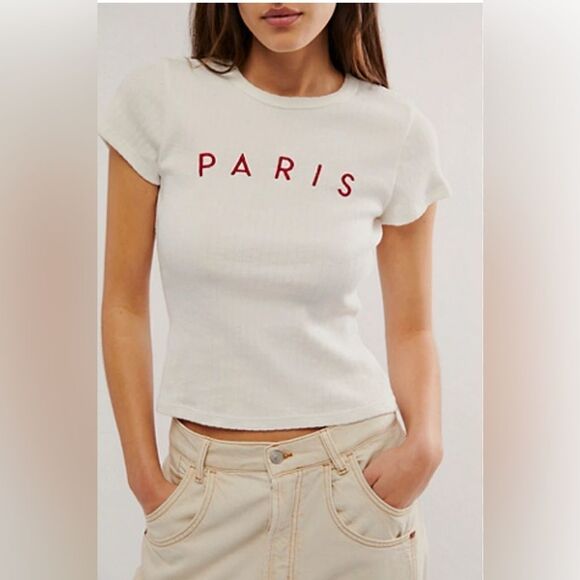 Daydreamer Paris crop tee ribbed knit. New. Large - Picture 1 of 5